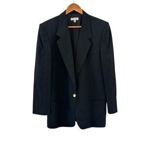 Vintage Talbots Wool Blazer Jacket Womens 14 Black Gold Buttons USA Preppy
